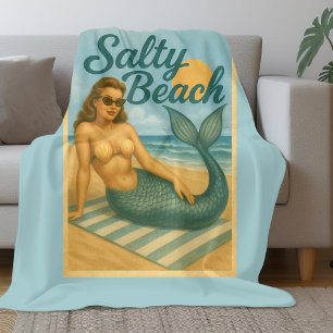 Zoute strand retro pin-up zeemeermin kunst grappig fleece deken