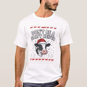 Zoute Vaars Kerst Koe Grappige Vintage Gravure T-shirt