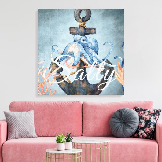 Zoute Waterverf octopus en anker niesdoorn Canvas Afdruk (Insitu (Woonkamer))
