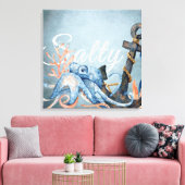 Zoute Waterverf octopus en anker niesdoorn Canvas Afdruk (Insitu (Woonkamer))
