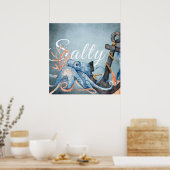 Zoute Waterverf octopus en anker niesdoorn Poster (Keuken)