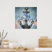 Zoute Waterverf Octopus en Zee met anker Poster (Keuken)