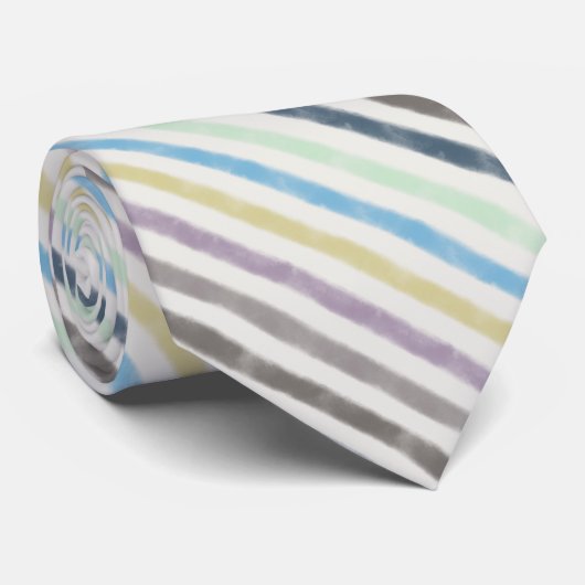 Zoute waterverf pastel strepen op wolkenwit stropdas (Opgerold)