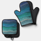 Zoutgolven voor kuststrand op zwart ovenwant & pannenlap set (Voorkant / Achterkant)