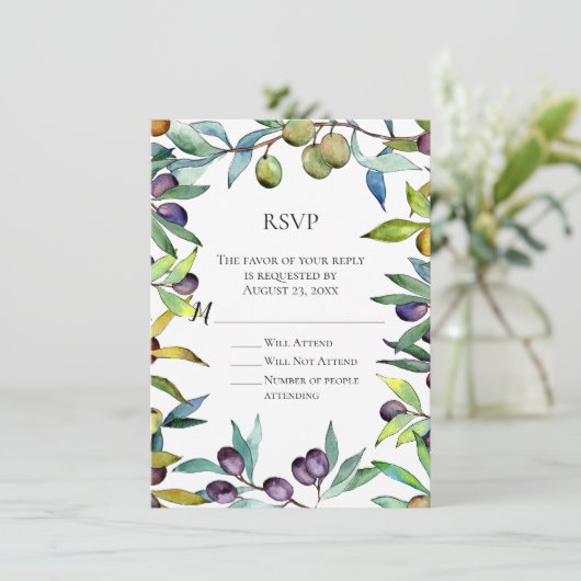 Zoutige olijven Toscaanse waterverf RSVP antwoord Kaart (Staand voorkant)