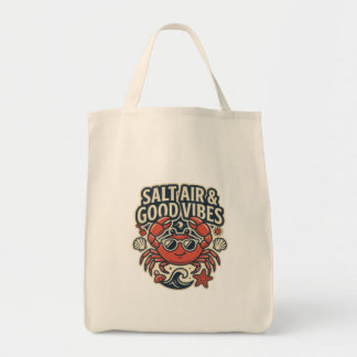 Zoutlucht- en goede vibraties Vintage strandtas Tote Bag