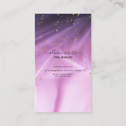 zoutoplossing en paarse glitter visitekaartje (Achterkant)