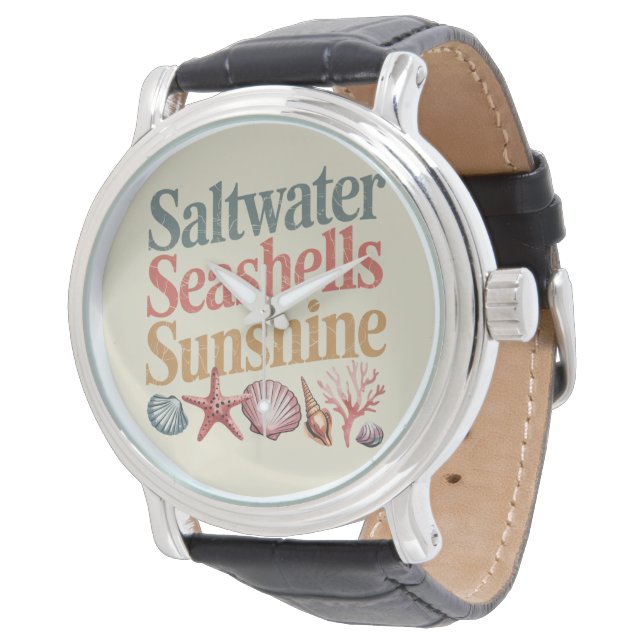 Zoutwater Seashells Sunshine Summer Beach Vakantie Horloge (Gekanteld)
