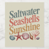 Zoutwater Seashells Sunshine Summer Beach Vakantie Wijn Etiket (Enkel label)