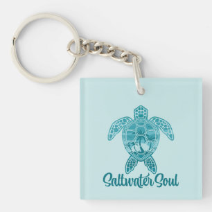 Zoutwater Soul Tropisch Zee Schildpad met Palmbome Sleutelhanger