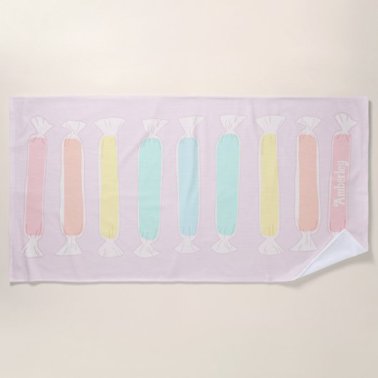 Zoutwater Taffy Snoep Pastelkleuren gepersonalisee Strandlaken (Voorkant)