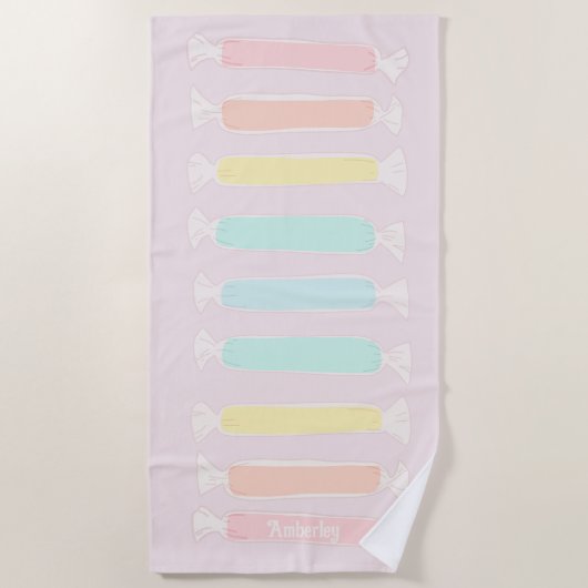 Zoutwater Taffy Snoep Pastelkleuren gepersonalisee Strandlaken (Voorkant)