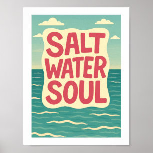 Zoutwater Ziel Retro Strand Oceaan Typografie Kust Poster