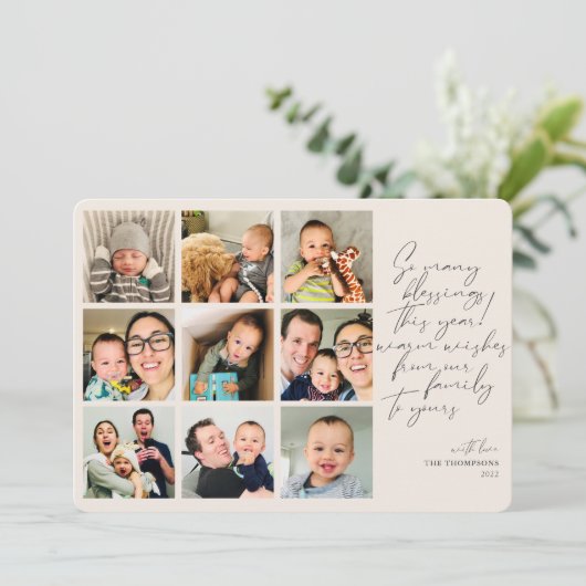 Zoveel 'Blessings' jaar Review Foto Collage Tan Feestdagenkaart (Staand voorkant)