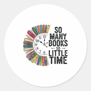 Zoveel boeken weinig tijd, retro boekenliefde ronde sticker