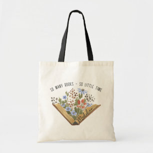 Zoveel boeken zo weinig tijd open boek bloemen tote bag