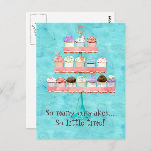 Zoveel cupcakes, zo weinig tijd! Cupcake Art Briefkaart (Voorkant / Achterkant)