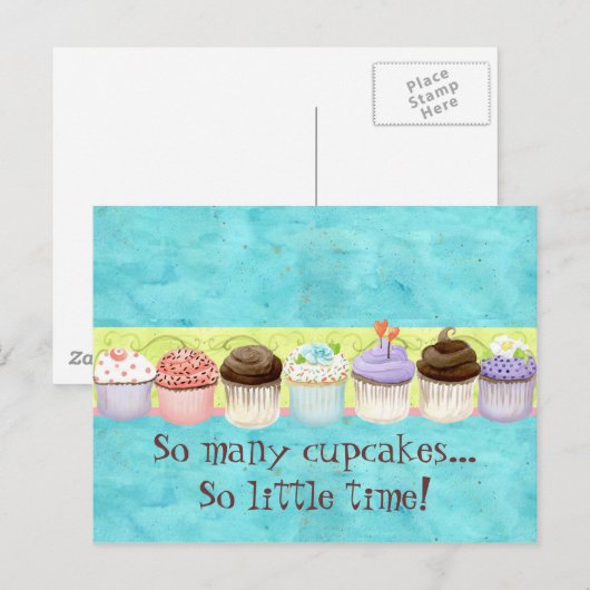 Zoveel cupcakes, zo weinig tijd! Cupcake Art Briefkaart (Voorkant / Achterkant)