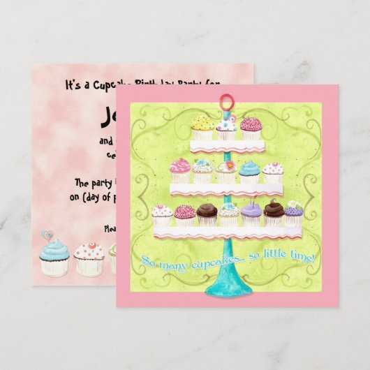 Zoveel cupcakes, zo weinig tijd!  Uitnodiging voor (Voorkant / Achterkant)
