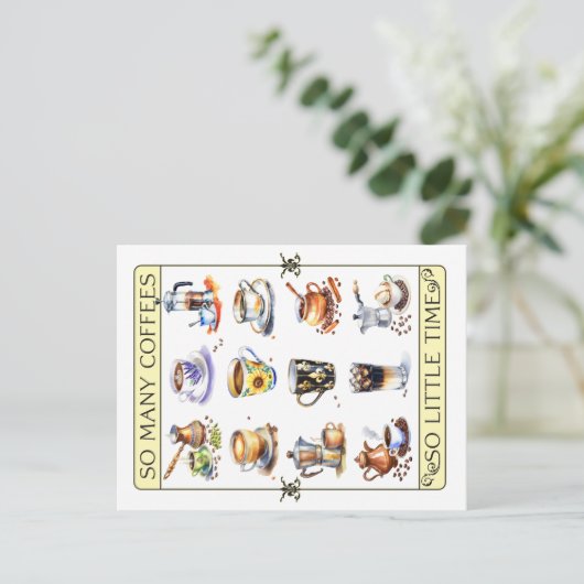 Zoveel koffie, zo weinig tijd briefkaart (Staand voorkant)