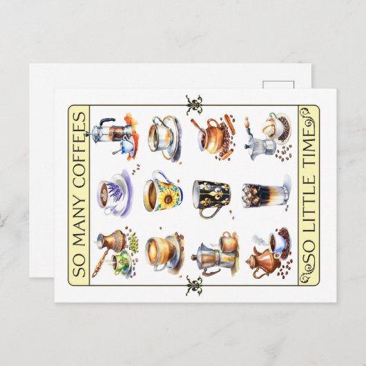 Zoveel koffie, zo weinig tijd briefkaart (Voorkant / Achterkant)