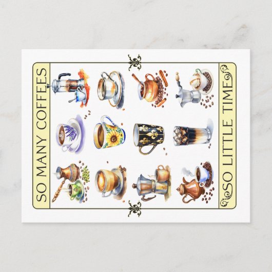 Zoveel koffie, zo weinig tijd briefkaart (Voorkant)