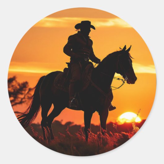 ZOYNK Cowboy Sunset 0023384 Ronde Sticker (Voorkant)