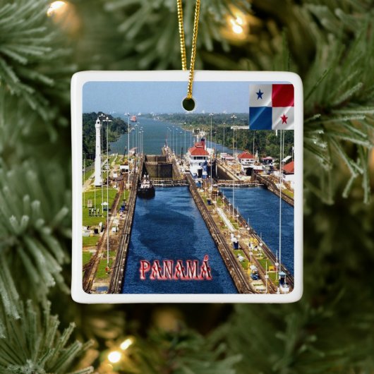 zPA014 PANAMA, CANAL LOCKS, Amerika, Keramisch Ornament (Boom)