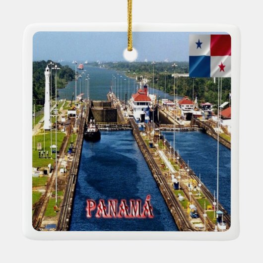zPA014 PANAMA, CANAL LOCKS, Amerika, Keramisch Ornament (Achterkant)