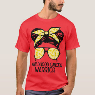 ZqxJ Messy Bun Yellow Ribbon Childhood Cancer Warr T-shirt