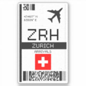 ZRH Zürich Boarding Pass - Zwitserland Reizen Sticker (Voorkant)