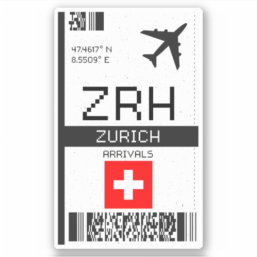 ZRH Zürich Boarding Pass - Zwitserland Reizen Sticker (Voorkant)