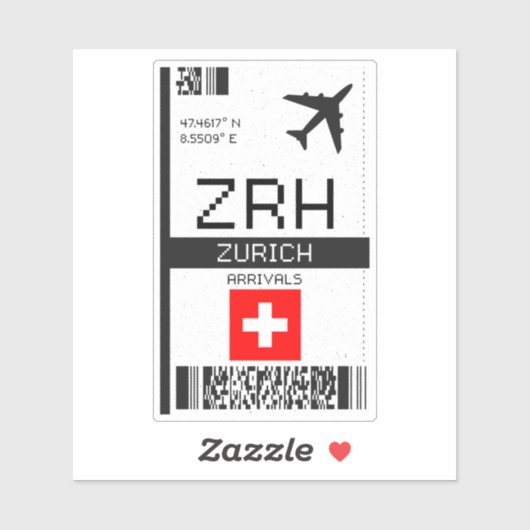 ZRH Zürich Boarding Pass - Zwitserland Reizen Sticker (Vel)