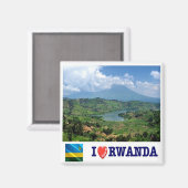 zRW007 RWANDA, I Love, Virunga Mountains, Fridge Magneet (Voorkant / Achterkant)