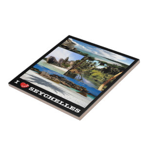 zSC024 SEYCHELLEN, Ik hou van, La Digue, Mozaïek, Tegeltje
