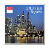 zSG013 SINGAPORE skyline avond LION STAD Tegeltje (Voorkant)