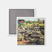 zSS005 WAU, Huts buiten, Zuid-Soedan Afrika Koelka Magneet (Voorkant / Achterkant)