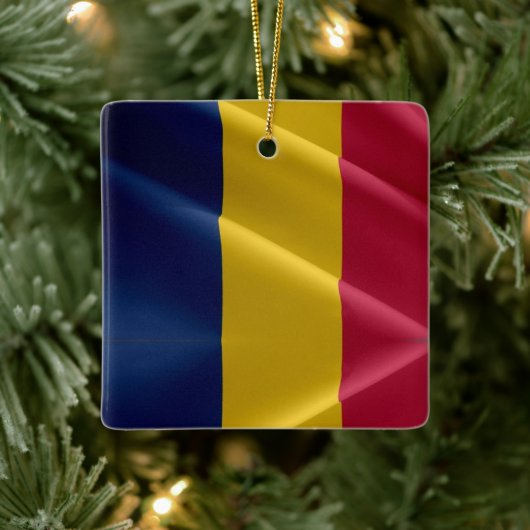 zTD002 CHAD, Waving Flag, Afrika, Keramisch Ornament (Boom)