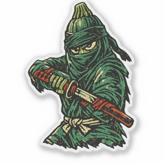 Zucchini Shadow Strike — Vintage Retro Ninja Gevec Sticker (Voorkant)