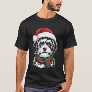 Zuchon Dog Xmas Santa Hat Scarf Christmas Costume T-shirt