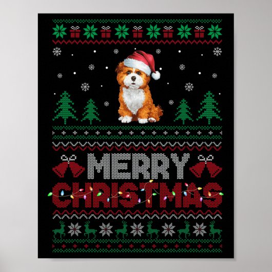 Zuchon Hondenliefhebbers Santa Hat Kerstboom Light Poster (Voorkant)