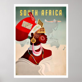 Zuid-Afrika, Afrikaanse vrouw, vintage vliegtravel Poster