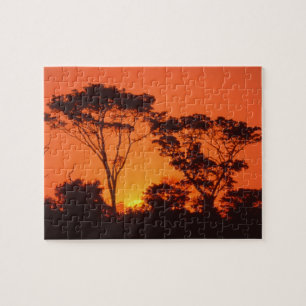 Zuid-Afrika.  Afrikaanse zonsondergang. Legpuzzel