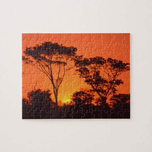 Zuid-Afrika.  Afrikaanse zonsondergang. Legpuzzel (Horizontaal)