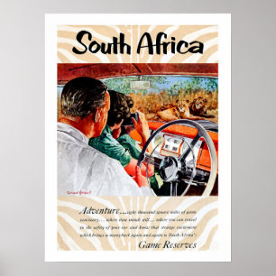 Zuid-Afrika, avontuur vanuit een autorit, vintage Poster