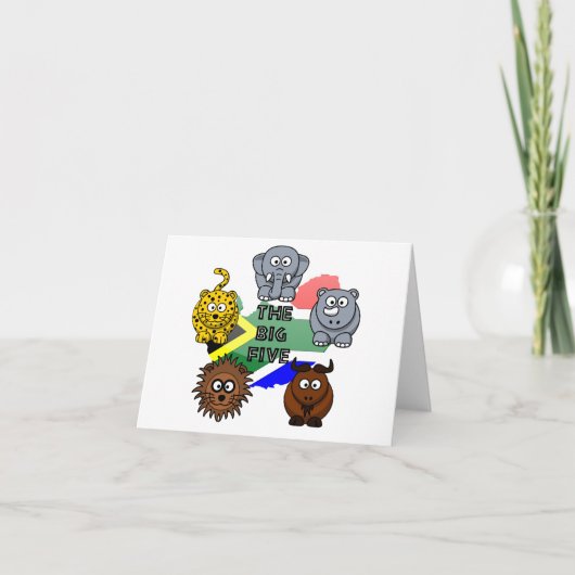 Zuid-Afrika Big Five Safari Animal Cartoon Design Kaart (Voorkant)