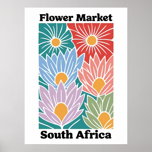 Zuid-Afrika Bloemenmarkt Kleurrijke Proteas Poster (Voorkant)