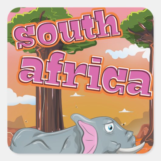 Zuid-Afrika Cartoon-reisposter Vierkante Sticker (Voorkant)
