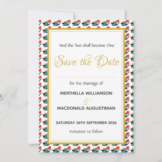 ZUID-AFRIKA Christelijke Douane Huwelijksvoltrekki Save The Date (Voorkant)