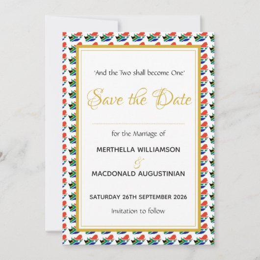 ZUID-AFRIKA Christelijke Traditie Huwelijksvoltrek Save The Date (Voorkant)